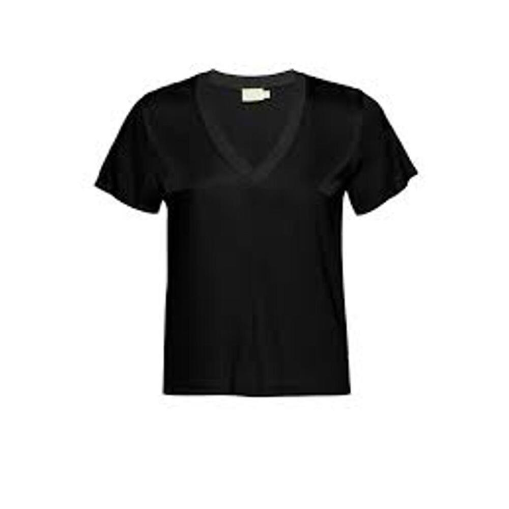 Nation Los Angeles June Satin Black V Neck Short Sleeve T Shirt Medium Silky